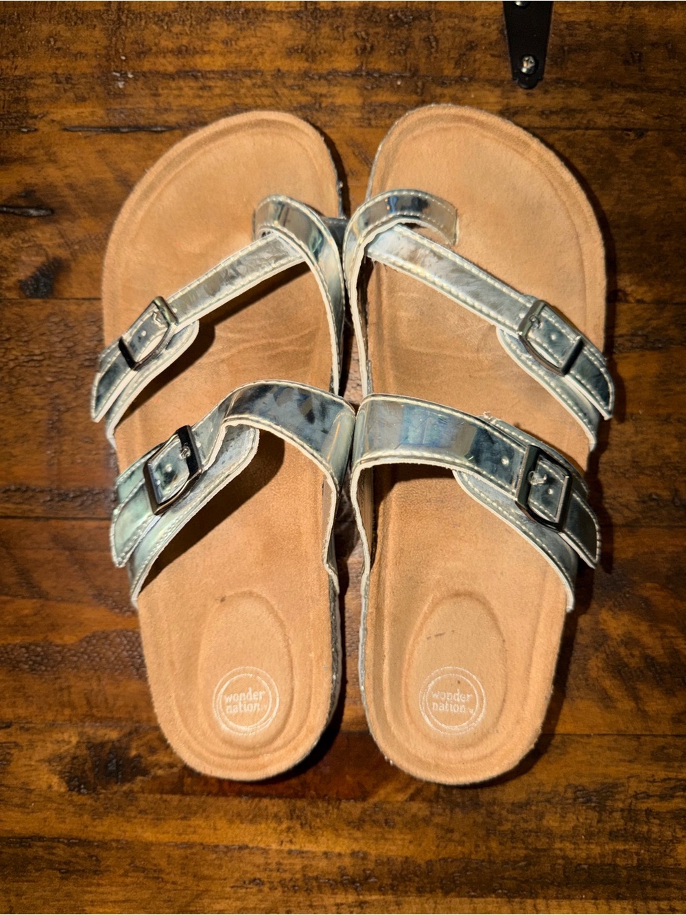Wonder Nation Kids Size 5 Silver Slides